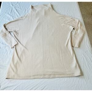 We The Free Waffle Knit Top Beige Cowl Neck Long Sleeve Lightweight Med